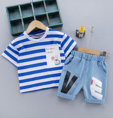 SS-2267B طقم جينز قطعتين ( بلوزة قطنية + شورت جينز )