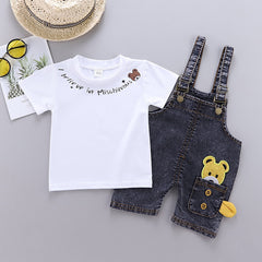 SS-3246B طقم جينز قطعتين ( افرهول جينز شورت + بلوزة قطن)