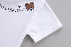 SS-3246B طقم جينز قطعتين ( افرهول جينز شورت + بلوزة قطن)