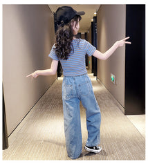 SSP-1300G طقم جينز قطعتين (بلوزة +بنطلون)