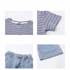 SSP-1300G طقم جينز قطعتين (بلوزة +بنطلون)