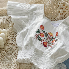 SSP-1441G طقم قطعتين ( بلوزة + شورت جينز ) مزين بالدانتيل