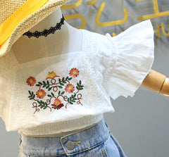 SSP-1441G طقم قطعتين ( بلوزة + شورت جينز ) مزين بالدانتيل