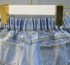 SSP-1441G طقم قطعتين ( بلوزة + شورت جينز ) مزين بالدانتيل