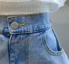 SSP-1441G طقم قطعتين ( بلوزة + شورت جينز ) مزين بالدانتيل