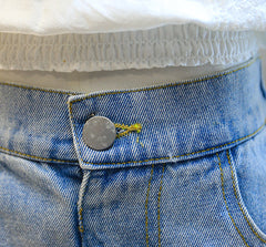 SSP-1441G طقم قطعتين ( بلوزة + شورت جينز ) مزين بالدانتيل