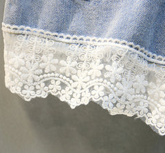 SSP-1441G طقم قطعتين ( بلوزة + شورت جينز ) مزين بالدانتيل