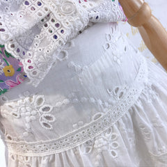 SSP-1475G طقم بناتي قطعتين ( قميص مورد ومزين بالدانتيل + تنورة )