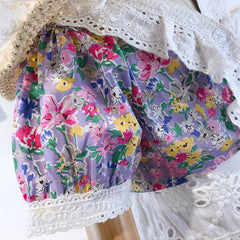 SSP-1475G طقم بناتي قطعتين ( قميص مورد ومزين بالدانتيل + تنورة )