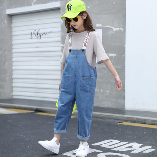 SSP-1639G طقم صيفي (بلوزة قطنية + أفرهول جينز)