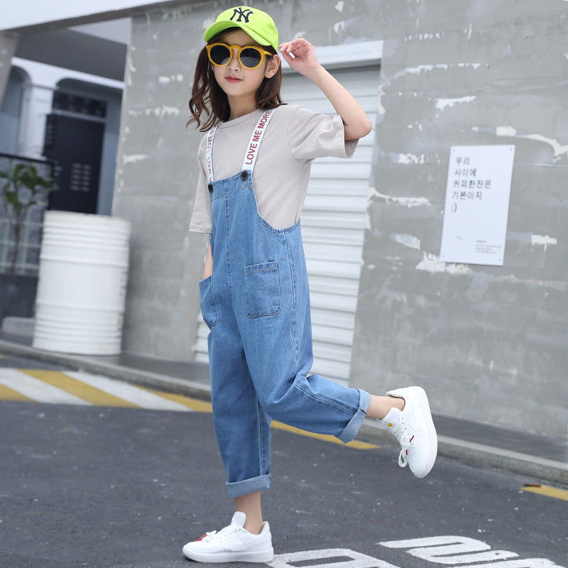 SSP-1639G طقم صيفي (بلوزة قطنية + أفرهول جينز)