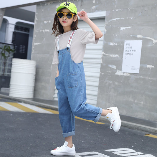 SSP-1639G طقم صيفي (بلوزة قطنية + أفرهول جينز)