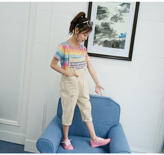 SSP-623G  طقم بناتي قطعتين ( بلوزة قطن + أفرهول كتان ناعم )