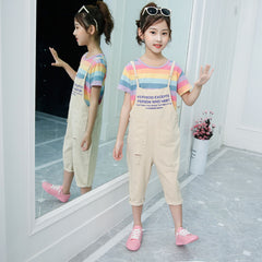 SSP-623G  طقم بناتي قطعتين ( بلوزة قطن + أفرهول كتان ناعم )