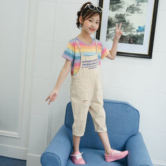 SSP-623G  طقم بناتي قطعتين ( بلوزة قطن + أفرهول كتان ناعم )