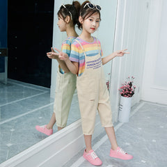 SSP-623G  طقم بناتي قطعتين ( بلوزة قطن + أفرهول كتان ناعم )