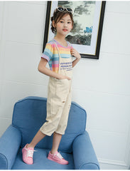 SSP-623G  طقم بناتي قطعتين ( بلوزة قطن + أفرهول كتان ناعم )