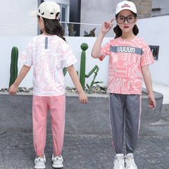 SSP-997G تريننج بناتي ( بلوزة قطنية + بنطلون ستان)