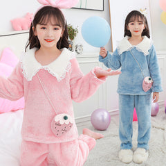 WJ-182 بجامة فرو تقيل وناعم 3 قطع ( بلوزة + بنطلون + اكسسوار حقيبة)