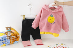 WS-436 طقم بناتي قطعتين شتوي تقيل مبطن فرو بالكامل ( بلوزة + بنطلون )