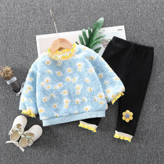 WS-472 طقم شتوي بناتي قطعتين ( بلوزة صوف + بنطلون ) مبطن بالكامل فرو