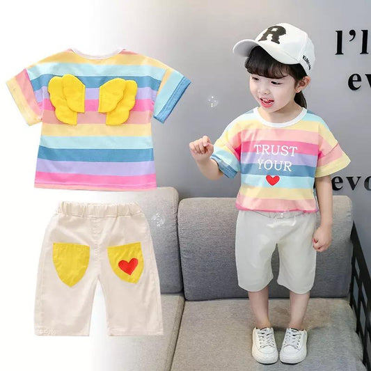 AO1204-07 طقم بناتي ( بلوزة قطنية + شورت)