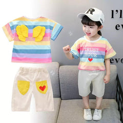 AO1204-07 طقم بناتي ( بلوزة قطنية + شورت)