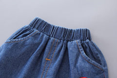 AO1204-58 طقم جينز قطعتين ( بلوزة قطنية + شورت جينز)