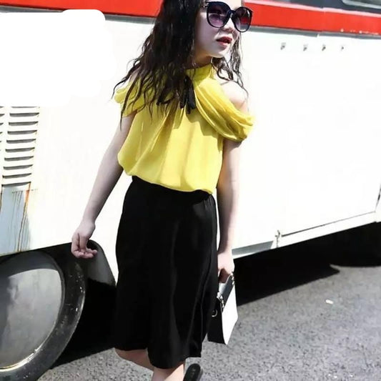 ST-011 طقم بناتي قطعتين ( بلوزة + بنطلون عريض )