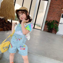 AO0402-49 طقم بناتي قطعتني ( بلوزة قطنية + أفرهول جينز )