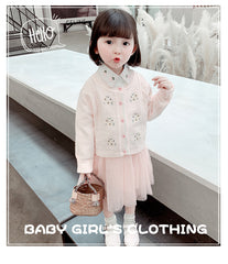 AO0519-125 فستان بناتي كم مع جكيت صوف مطرز