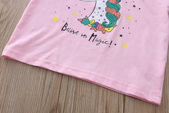 AO0304-54 طقم تنورة يونيكورن قطعتين ( بلوزة قطنية + تنورة)