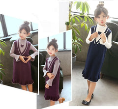 AO0519-53 فستان خريفي شتوي بناتي صوف دافي وناعم قطعتين