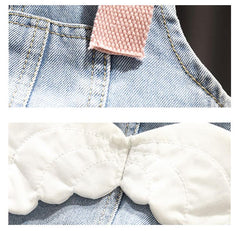 AO0402-75 فستان جينز + بلوزة بيضا كمام نفخ