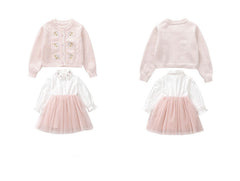 AO0519-125 فستان بناتي كم مع جكيت صوف مطرز