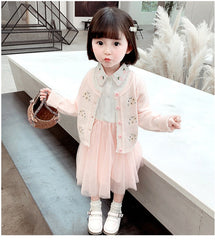 AO0519-125 فستان بناتي كم مع جكيت صوف مطرز