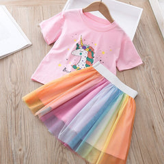 AO0304-54 طقم تنورة يونيكورن قطعتين ( بلوزة قطنية + تنورة)