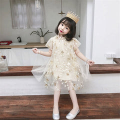 SD-3741G فستان النجوم المذهب بالدانتيل