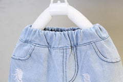 SS-2273B  طقم قطعتين ( بلوزة + شورت جينز )