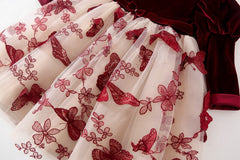 AO0519-75 فستان مخمل تقيل ومزين بالفراشات