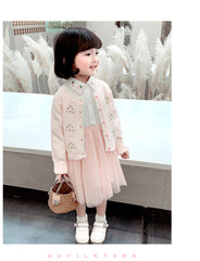 AO0519-125 فستان بناتي كم مع جكيت صوف مطرز