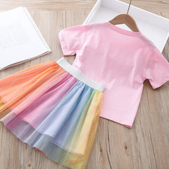 AO0304-54 طقم تنورة يونيكورن قطعتين ( بلوزة قطنية + تنورة)