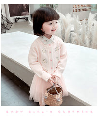 AO0519-125 فستان بناتي كم مع جكيت صوف مطرز