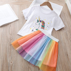 AO0304-54 طقم تنورة يونيكورن قطعتين ( بلوزة قطنية + تنورة)