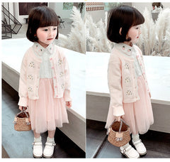 AO0519-125 فستان بناتي كم مع جكيت صوف مطرز