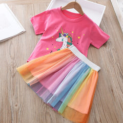 AO0304-54 طقم تنورة يونيكورن قطعتين ( بلوزة قطنية + تنورة)