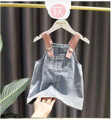 AO0402-75 فستان جينز + بلوزة بيضا كمام نفخ