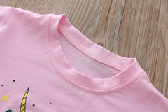 AO0304-54 طقم تنورة يونيكورن قطعتين ( بلوزة قطنية + تنورة)