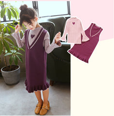 AO0519-53 فستان خريفي شتوي بناتي صوف دافي وناعم قطعتين