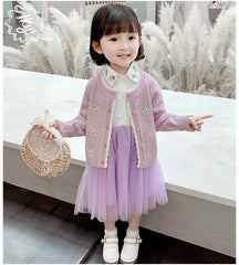 AO0519-125 فستان بناتي كم مع جكيت صوف مطرز